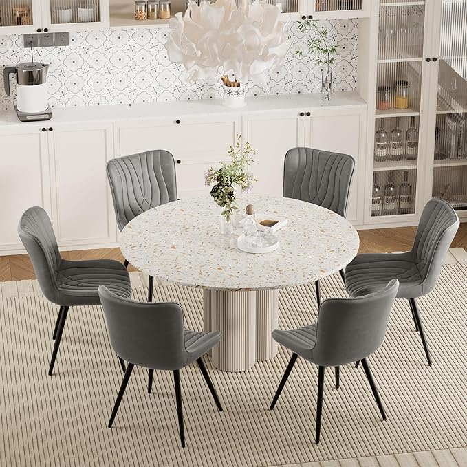 Dining Chair Set of 6 PU Leather Dining Room Chairs Upholstered Comfy Dining Chairs,Modern Kitchen Armless Side Chair with Sturdy Metal Legs,Grey