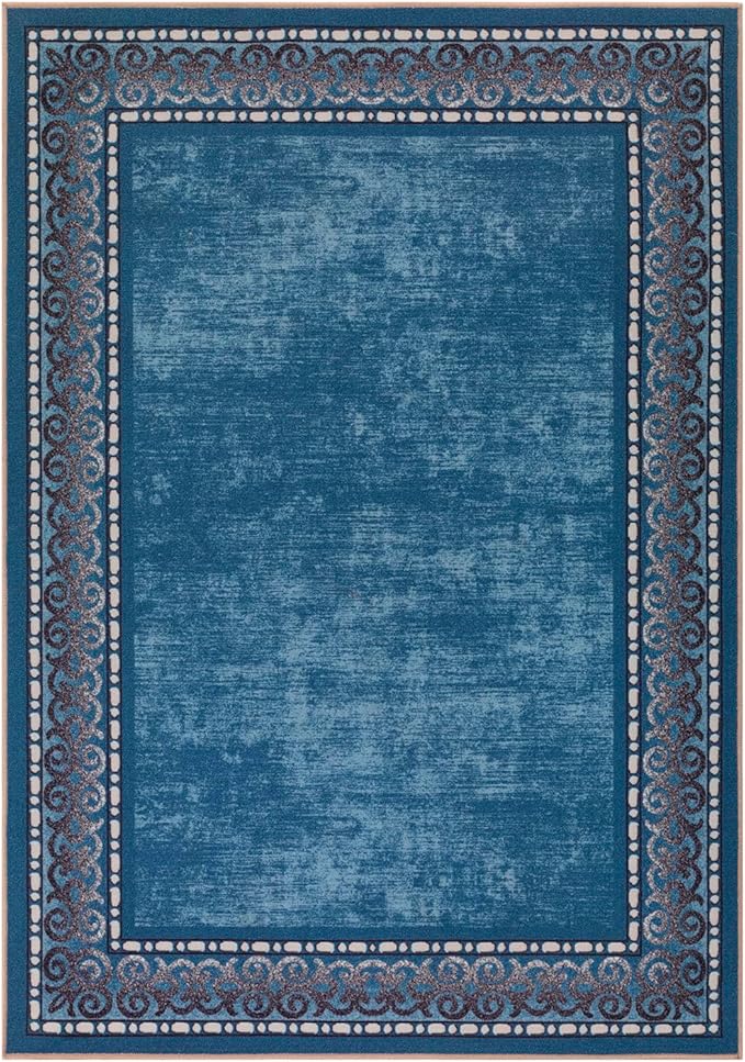Antep Rugs Alfombras Bordered Modern 3x5 Non-Slip (Non-Skid) Low Pile Rubber Backing Indoor Area Rug (Turquoise Blue, 3' x 5')