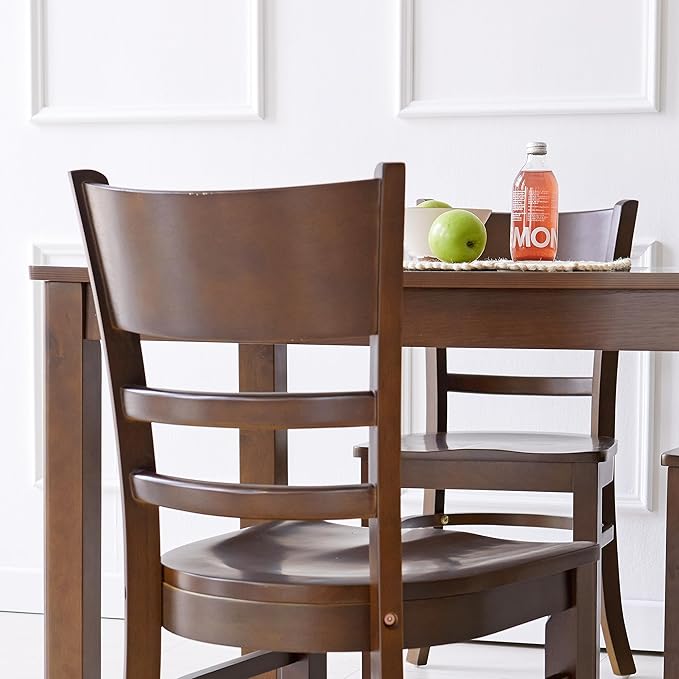 Livinia Cabin Wooden Dining Chairs Set of 2, Solid Malaysian Oak Wood Seat Ladder Back Armless Side Chairs (Walnut)