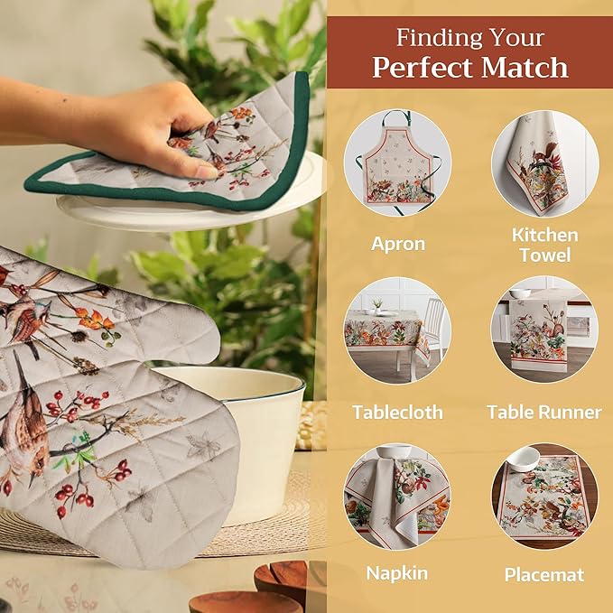 Maison d' Hermine Pot Holders 100% Cotton Heat Resistant Potholders 8" x 8" Hot Pads with Loop for Thanksgiving Christmas Decorations BBQ Cooking Baking Handling Hot Pans (Pack of 1, Recolte)