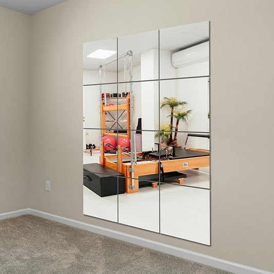Ruomeng Home Gym Mirror Tiles 12" x 15" x 12Pcs Wall Mounted Mirror, Frameless Mirror Tiles for Home Gym, Bedroom, Door