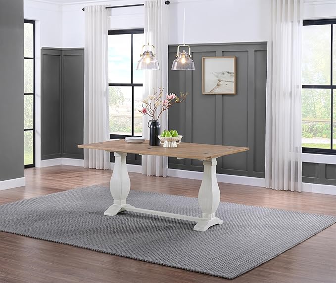 Martin Svensson Home Napa Solid Wood Pedestal Flip-Top Sofa Console Table, White and Driftwood