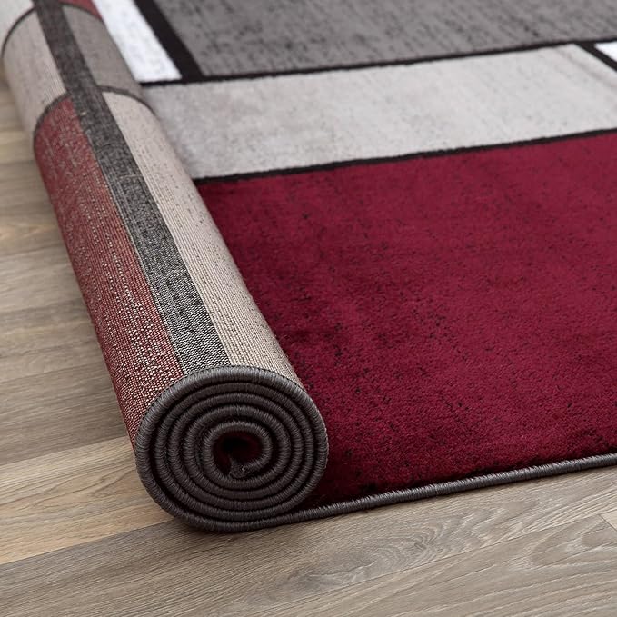 Rugshop Modern Geometric Boxes Red Area Rug, Fade-Resistant Carpet for Bedroom, Home Office, or Entryway, 3'3" x 5'