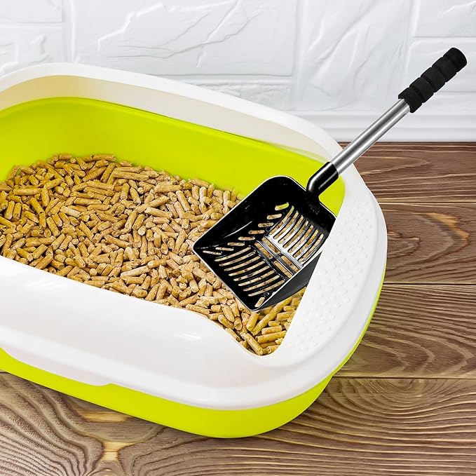 32 Inch Cat Litter Scooper Metal Long Handle with Cat Litter Scoop Holder Deep Kitty Sifter Shovel Detachable Stainless Steel Poop Sifter Scooper Caddy Kitty with Box(Black)