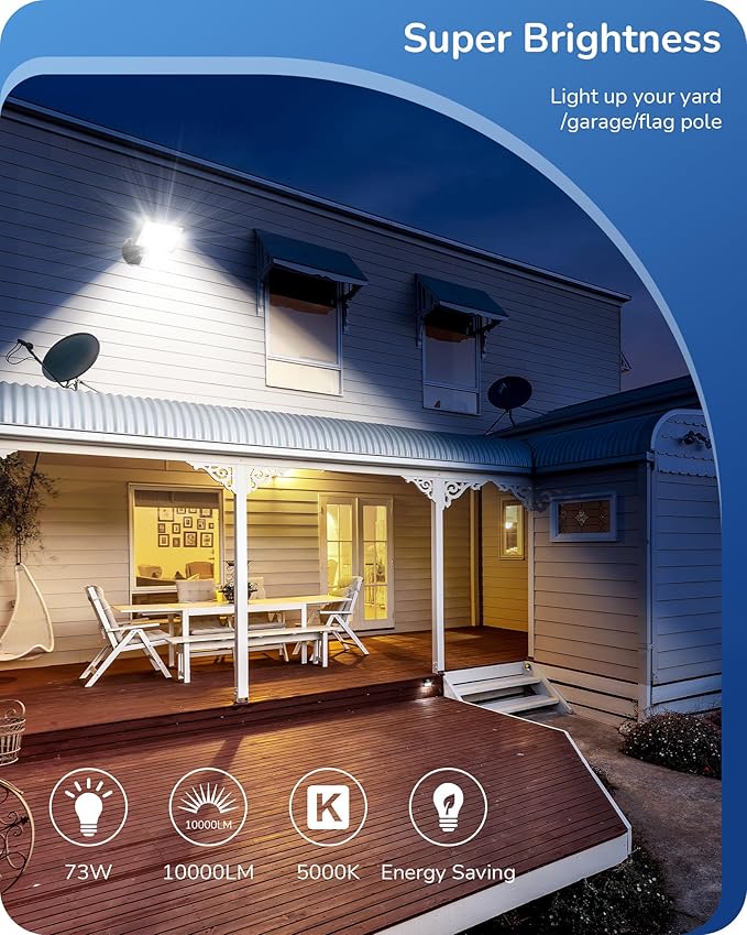 EDISHINE 10000LM Flood Lights Outdoor,73W LED Flood Light Outdoor, IP65 Waterproof, 5000K LED Security Light for Backyard, Flagpole, Garage, UL Listed