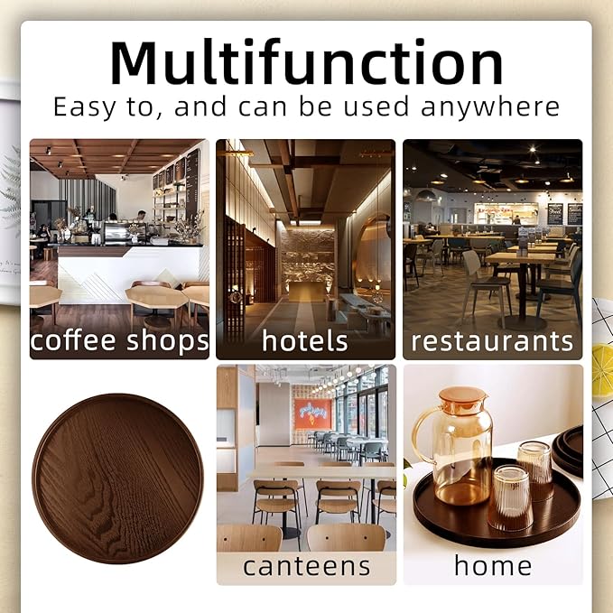 Round Solid Wood Serving Tray 30CM Brown,Decorative Wooden Serving Plate for Tea Coffee Snack Food Meals,Ottoman Breakfast Tray with Raised Edge,for Home,Kitchen,Bathroom,Party,Restaurant Decor(11.8")