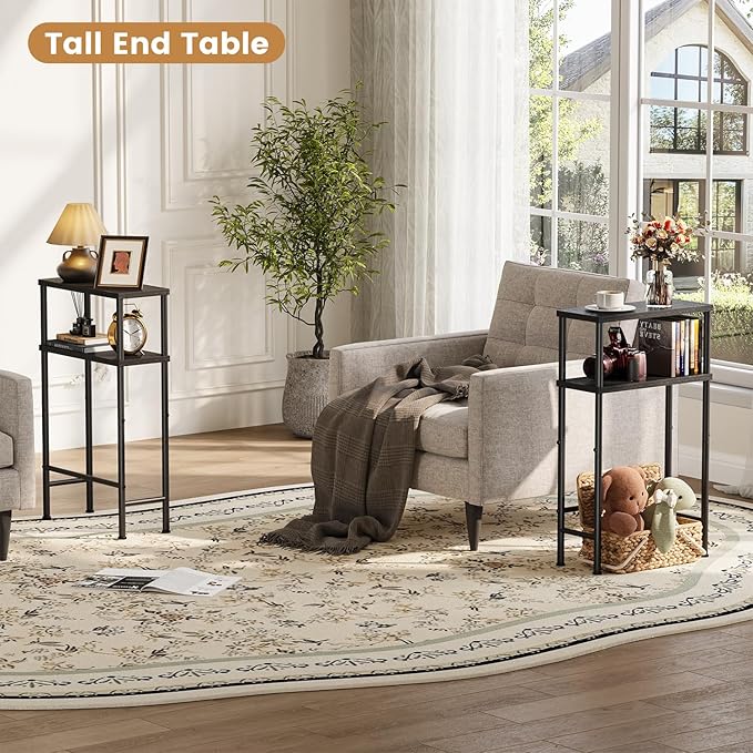 Narrow Console Table, 15.7" Small Entryway Table, 2-Tier Sofa Table with Storage, Skinny Console Tables for Entryway, Hallway, Bedroom, Living Room, Foyer, Black