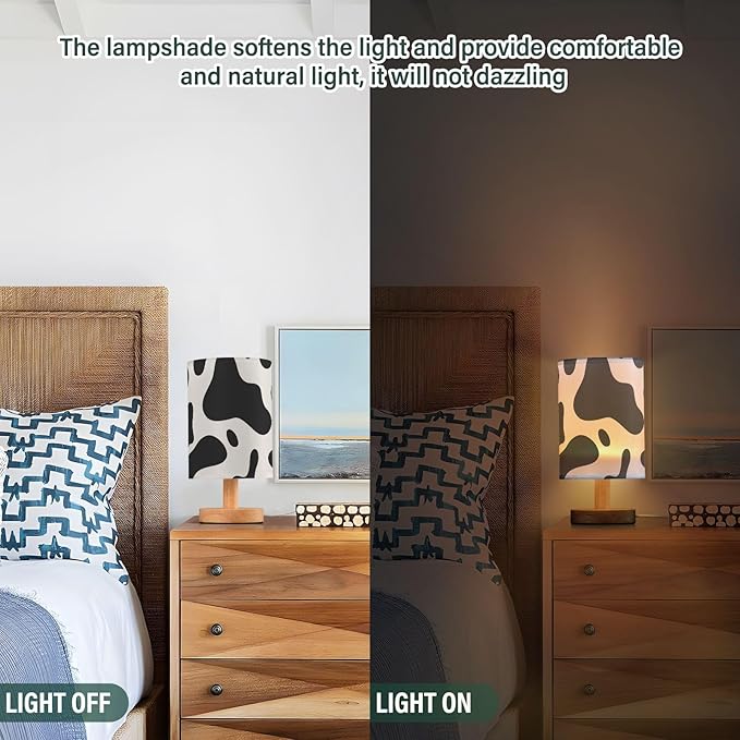 Bedside Lamp Black White Cow Print Table Lamp with USB Port Wood Base for Living Room,Bedroom,Nightstand,Office 202a3295