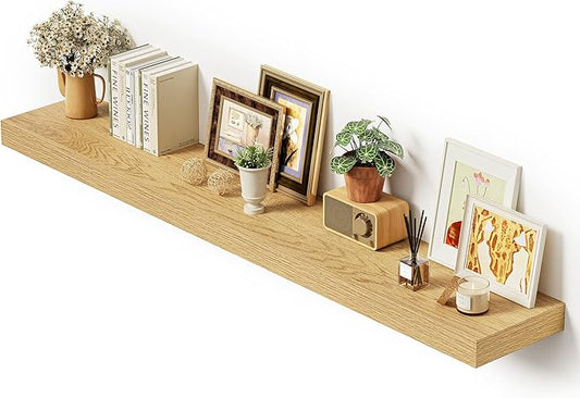 Vivelove 55 inch Long Floating Shelves for Wall, 10.3" Deep & Thicker Storage Shelf for Living Room, Kitchen, Farmhouse,Wall Shelves with Invisible Brackets,Set of 1, Oak
