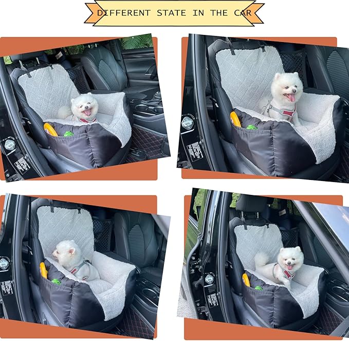 Car Seat Suitable for Small Dogs, Pet CarSeat with Storage and Clip-On Safety Tether, Fully Removable and Washable Dog Car Seat, Dogs Booster Seat Suitable Small Medium Dog