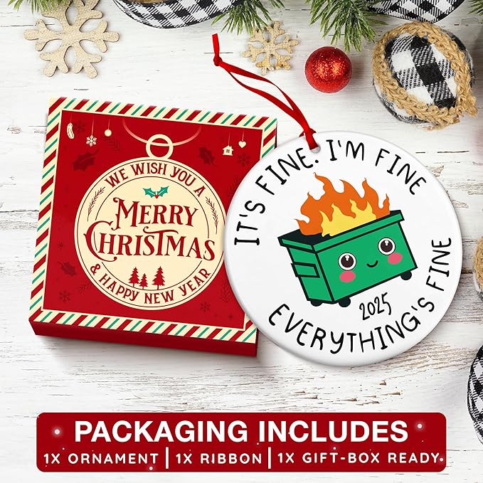 Dumpster Fire Ornament - Dumpster Fire Ornament for Christmas Tree - Ideal Dumpster Fire Gifts for Him and Her - Unique Decorative Ornaments for The Holiday Season - A Sentimental Reminder of 2025