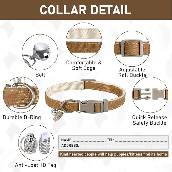 GAMUDA Small Pet Harness Collar and Leash Set, Step in No Chock No Pull Linen Fabric Soft Mesh Dog Vest Harnesses Reflective for Dogs Puppy Cats Kitten Rabbit (Brown, XXS)