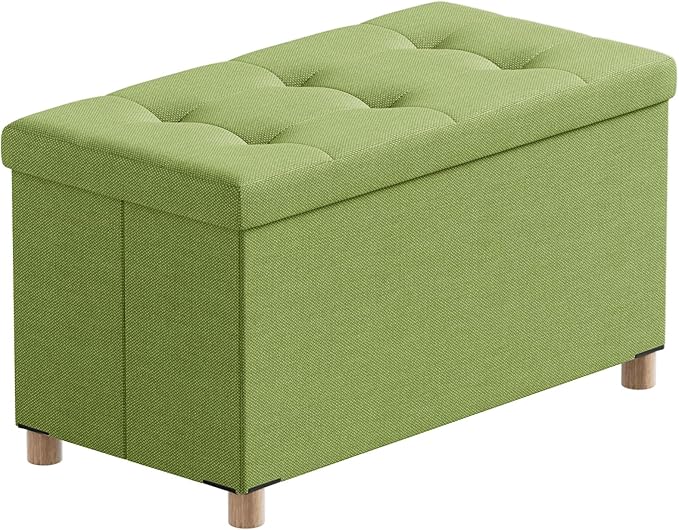 BRIAN & DANY 30 Inches Folding Storage Ottoman Bench, Ottoman with Storage Bench for Bedroom, Living Room, Entryway, Foot Rest with Legs, Bright Green
