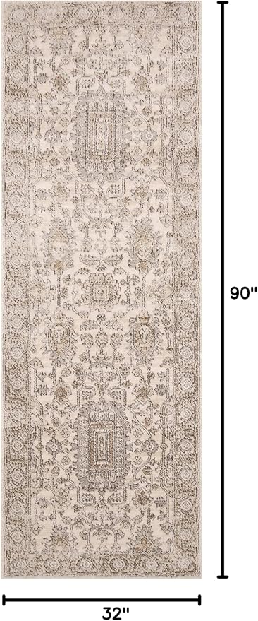 Loloi Teagan Collection TEA-03 Ivory/Sand 2'-8" x 7'-6" Runner Rug, Large, Soft Neutral Rug, High-Traffic for Living Room, Bedroom, Home Office, Dining Area