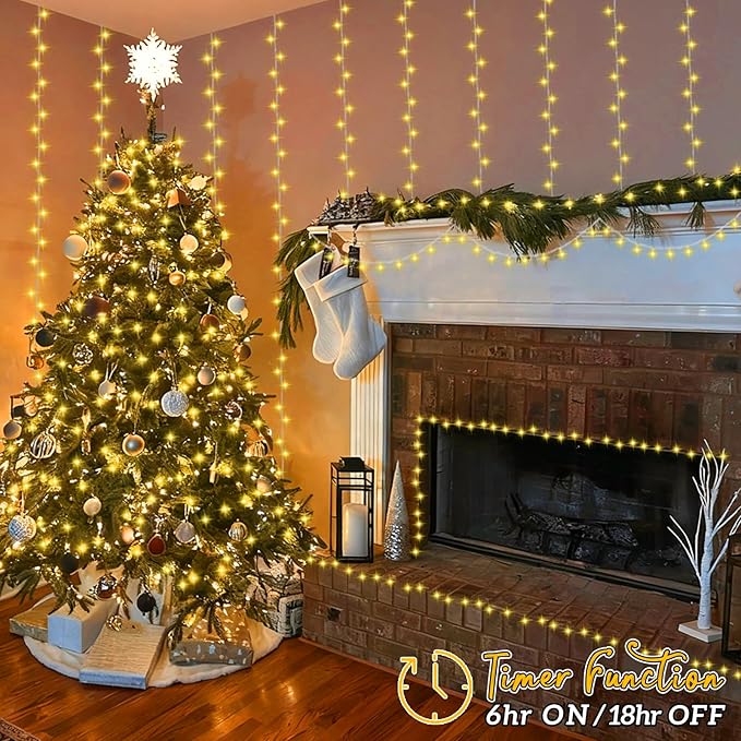 QITONG Warm White Christmas Lights Outdoor, Clear Wire 165ft 500 LED String Light Plug-in, 8 Modes Twinkle Xmas Lights Indoor