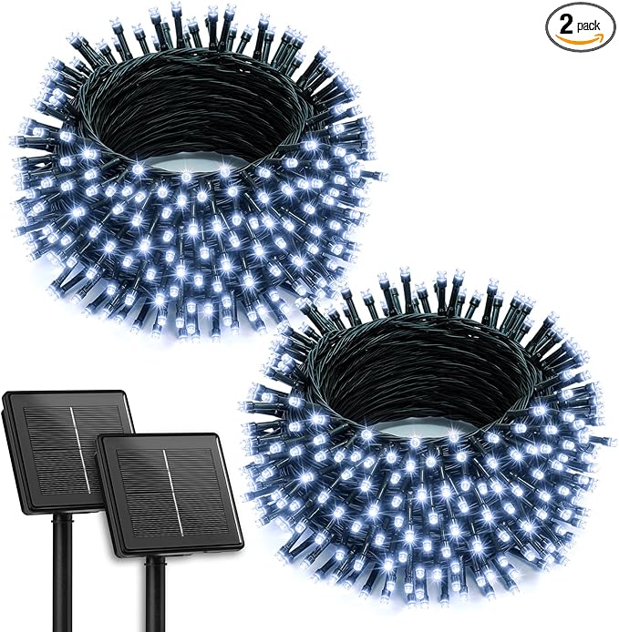 Brightown 2 Pack Solar Christmas String Lights Outdoor, Total 144Ft 400 LED Twinkle Fairy Lights Waterproof with 8 Modes Auto On/Off for Patio Tree Garden Party Home Wedding Decorations (Cool White)