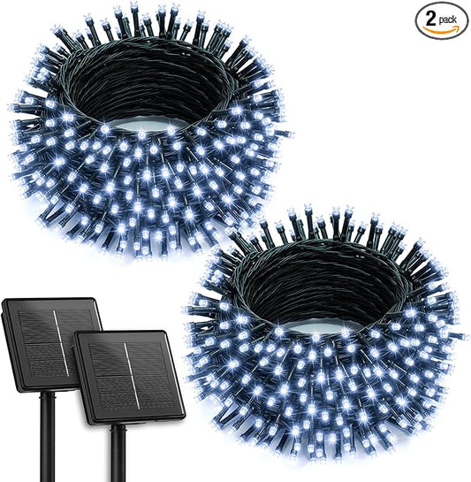 Brightown 2 Pack Solar Christmas String Lights Outdoor, Total 144Ft 400 LED Twinkle Fairy Lights Waterproof with 8 Modes Auto On/Off for Patio Tree Garden Party Home Wedding Decorations (Cool White)