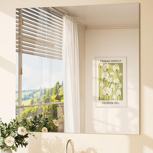 TETOTE Frameless Mirror 36" x 36" Square Tempered Vanity Mirror for Bathroom Sink, Suitable for Bedroom, Entryway, Hallway, Home Gym, Horizontal or Vertical