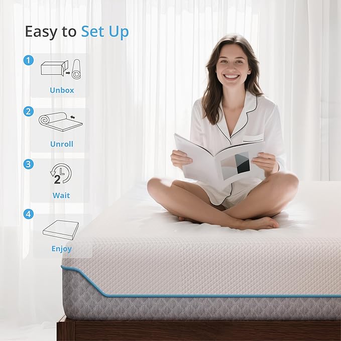 EGOHOME 12 Inch Queen Mattress in a Box, Gel Infused Memory Foam Mattress with Cooling Cover, Medium Firm for Back Pain Relief, Foam Made in USA, Fiberglass Free, CertiPUR-US Certified, 60”x80”x12”