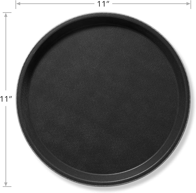 Jubilee 11" Round Restaurant Serving Trays (Set of 2), Black - NSF Certified Non-Slip Food Service Tray