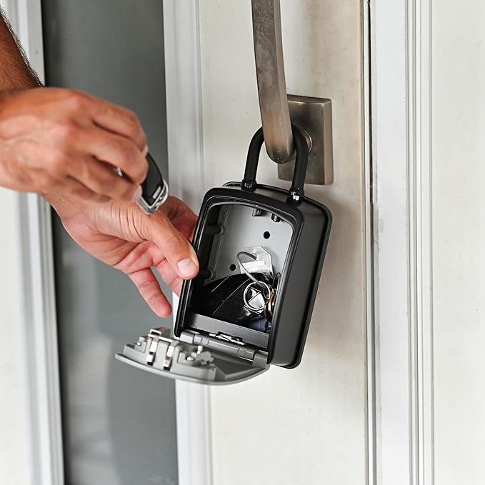 Iron Lock® Key Lock Box Portable with U-Shackle – XXL Waterproof Heavy-Duty Metal Safe with 4-Digit Combination for Spare Keys Outside on Door Knob, Fence or Gate (Grey, XXL)