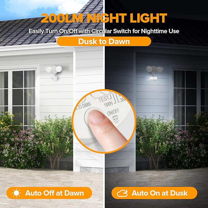 LUTEC 34W 3700 Lumen LED Security Light Motion Sensor Outdoor Lights with Night Light, 5000K Daylight, IP65 Waterproof, Dusk to Dawn, Hardwired Motion Detector Flood Light for Garage, Yard-White