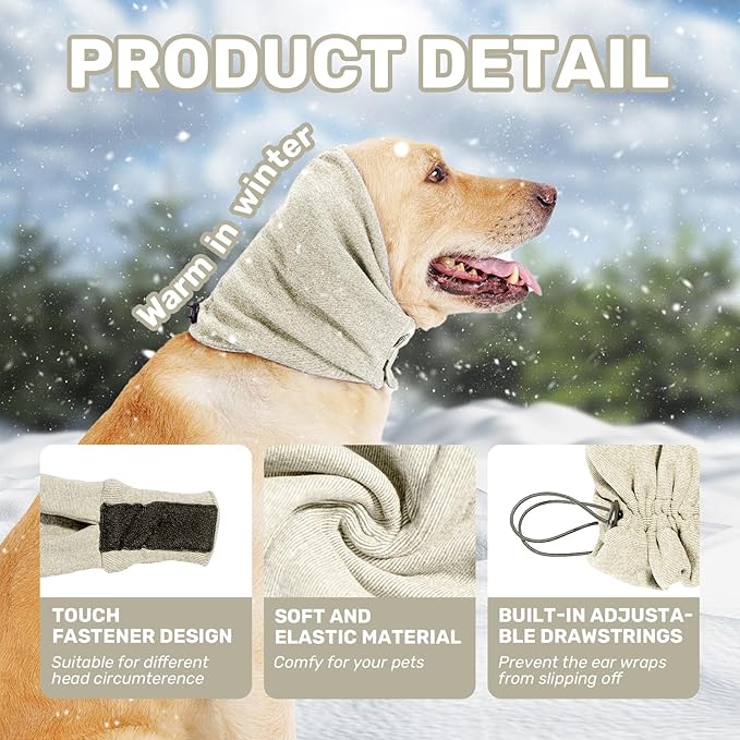 Dog Calming Hoodie, No Shake Ear Wraps for Dogs, Adjustable Dog Ear Muffs for Noise Protection, Ear Wrap Head Cover for Anxiety Relief & Hematoma (Pearl White, M(Head Circle:13.8"-18.9"))