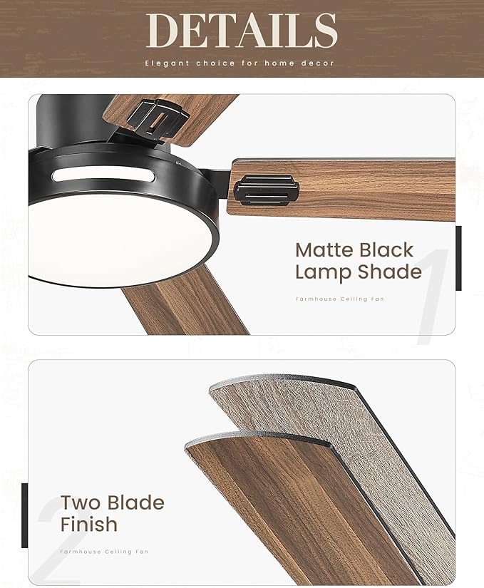 TENGXIN 52 Inch Ceiling Fan With Lights and Remote Control, Farmhouse Fandelier with 5 Reversible Blades,6 Speeds,Ultra Silent,APP Control,TXCF-BK002