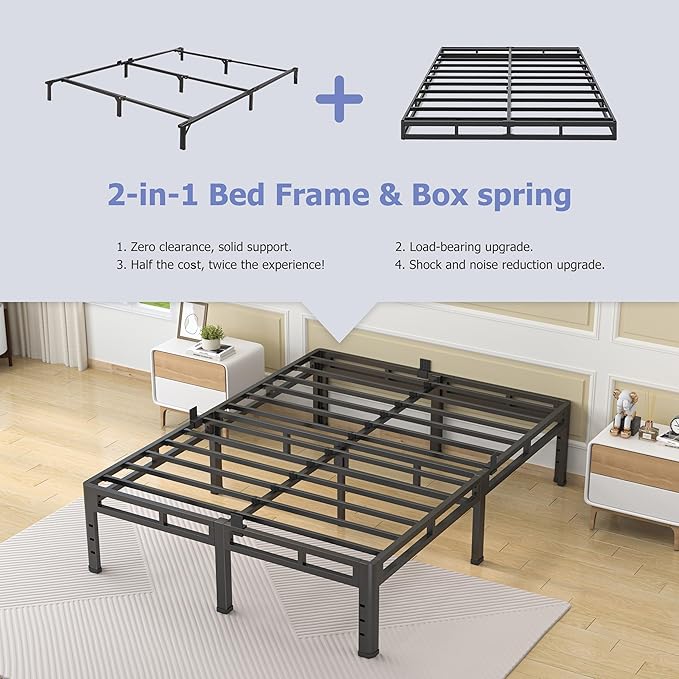 NKZ Twin XL Size Bed Frame 18 Inch, Metal Bed Frame & Box Spring 2 in 1 Platform with Round Corner Legs, 4000Lbs Heavy Duty Tall Metal Frame, Headboard Hole, Noise-Free, Easy Assembly