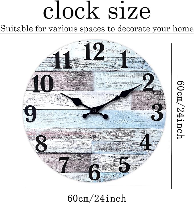 XNM Wood Extra Large Clocks Battery Operated Decorative 24 Inch Nautical Grey Rustic Wall Clock for Office Round Wall Clock Silent(MDF No Solid Wood)