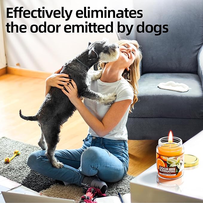 Orange & Vanilla Odor Eliminating Candles for Home Scented, Eliminates 99% of Pet, Smoke, Food and Other Smells Quickly, Highly Scented Candle, Premium Soy Candles Set for Women