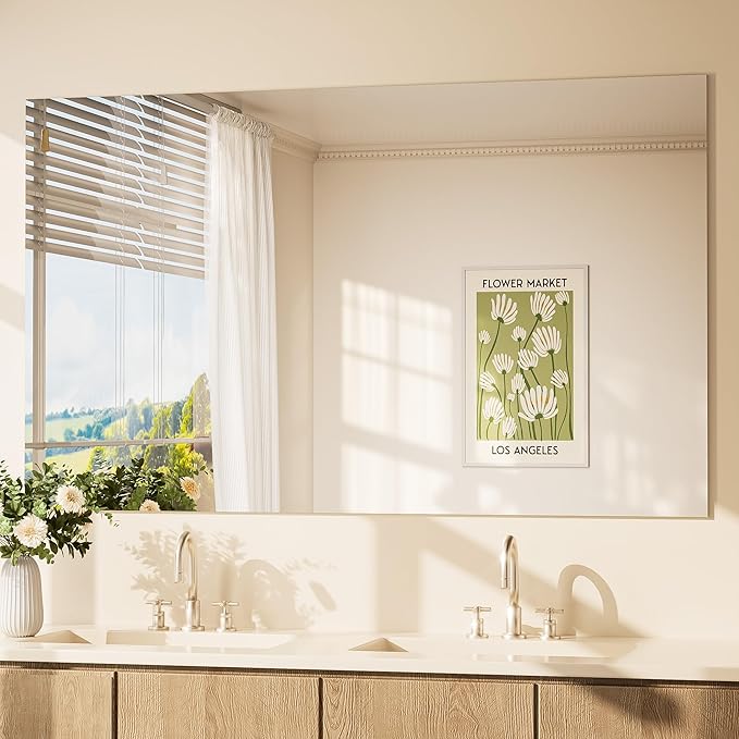 TETOTE Frameless Mirror 60" x 36" Large Tempered Wall Mirror for Bathroom, Bedroom, Entryway, Hallway, Home Gym, Vertically/Horizontally