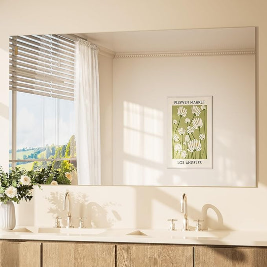 TETOTE Frameless Mirror 60" x 36" Large Tempered Wall Mirror for Bathroom, Bedroom, Entryway, Hallway, Home Gym, Vertically/Horizontally