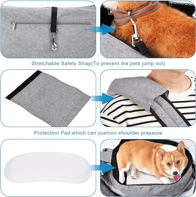 Ownpets Pet Sling Carrier, Fits 15 to 25lbs Extra-Large Dog/Cat Sling Carrier Reversible and Hands-Free Dog Bag with Adjustable Strap and Pocket Shoulder Pad for Outdoor Travel Hiking