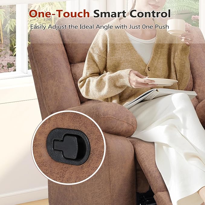 ANJ Manual Recliner Chair Set of 2, Breathable Faux Leather Reclining Chairs with Overstuffed Arm and Back, Living Room Single Sofa Recliners