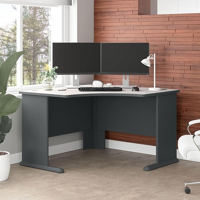 Bush Business Furniture Series A 48W Corner Desk in White Spectrum and Slate, Small Computer Table for Home or Professional Office