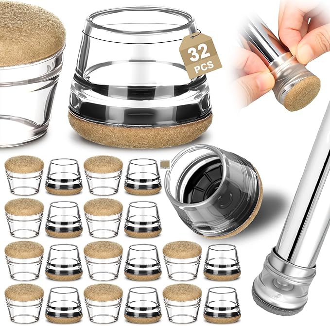 Chunful 32 Pcs Chair Leg Floor Protectors TPE Classroom Chairs & Desks Leg Covers with Quiet Felt Sliders Prevent Floor Scuffs & Scratches Desks Foot Caps Pads Teacher Classroom Supplies (Beige)