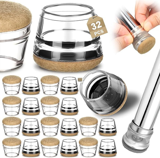 Chunful 32 Pcs Chair Leg Floor Protectors TPE Classroom Chairs & Desks Leg Covers with Quiet Felt Sliders Prevent Floor Scuffs & Scratches Desks Foot Caps Pads Teacher Classroom Supplies (Beige)