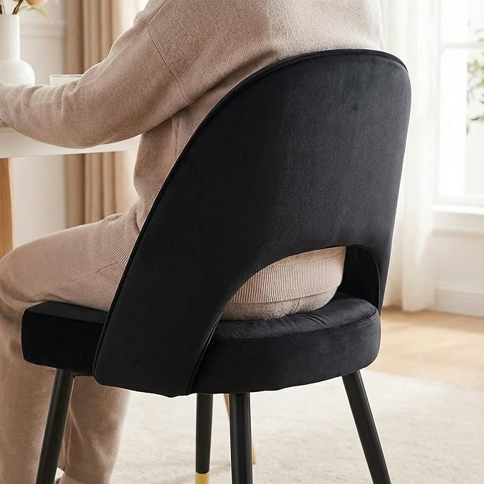 LukeAlon Classic Velvet Dining Chairs Set of 4, Upholstered Open Back Kitchen Chairs with Metal Legs Armless Side Chairs Mid Century Dining Chair for Dining Room, Luxurious Black