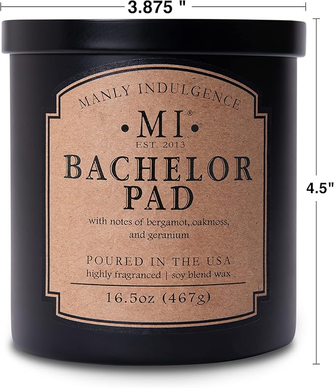 Manly Indulgence Bachelor Pad Scented Candles for Men, 2 Wick, 16.5 oz Premium Soy Blend Wax, 60H Burn, Candles for Home Scented - Made in The USA