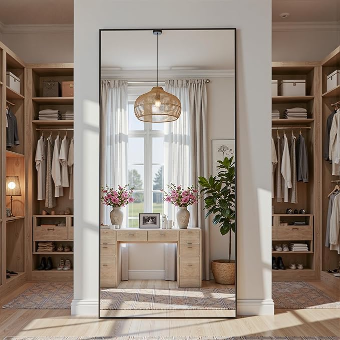 Full Length Mirror, 71"x32" Full Body Mirror, Floor Mirrors with Stand, Body Mirrors Standing Hanging Leaning Against Wall,Aluminum Frame Mirrors for Bedroom Cloakroom,Living Room,Black