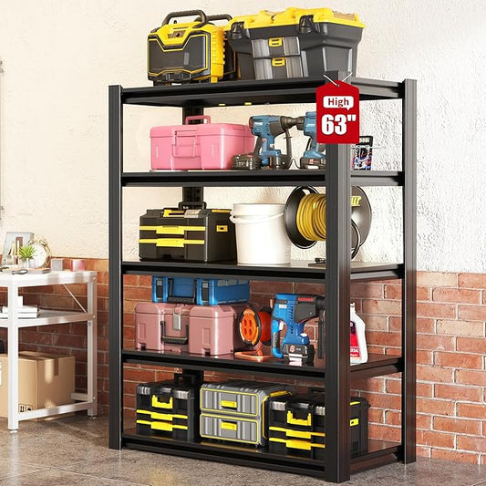 63" H Heavy Duty Garage Shelving, Metal Storage Shelves, Adjustable 5 Tier Metal Shelving Unit, Industrial Utility Rack for Garage, Warehouse, Workshop, 16" D×31.5" W×63" H, Black