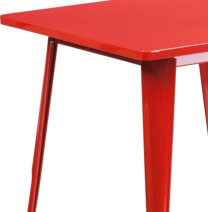 EMMA + OLIVER Commercial Grade 31.5" Square Red Metal Indoor-Outdoor Table