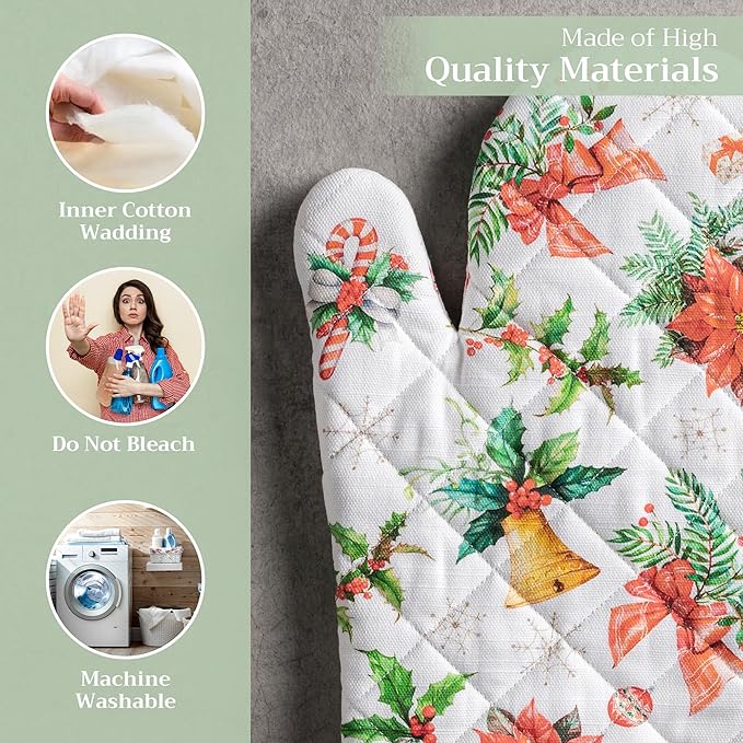 Maison d' Hermine Oven Gloves 100% Cotton Oven Mitt 7" x 13" with Loop Heat Resistant BBQ Cooking Gloves for Thanksgiving Christmas Decorations Baking Handling Hot Pans (Pack of 1, Chromo)