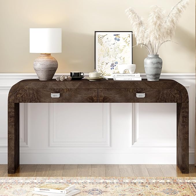 Merax Entryway Console Table, with 2 Storage Drawers, Retro Style/Wood Frame/Behind Couch & Sofa, Dark Brown
