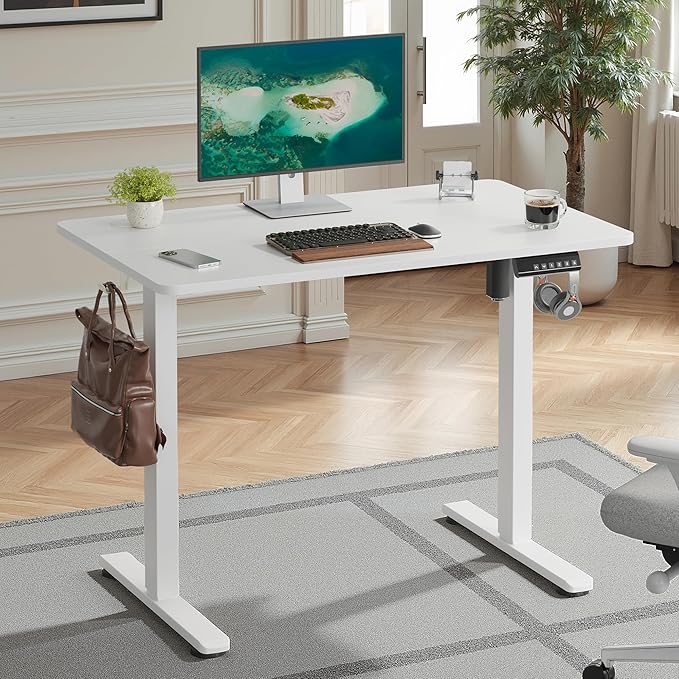 Casaphoria 40 x 24 inches Electric Standing Desk, Sit to Stand Desk with Memory Height Adjustment, Home Office Computer Desk for Writing and Games, White