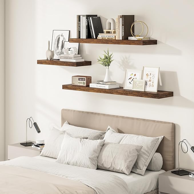 Vivelove 12" Deep Floating Shelves for Wall 55" Long, Wall Shelves for Living Room Bedroom Bathroom Kitchen Laundry Room, Farmhouse Rustic Shelves for Home Decor, 55" X 12" X 2" Set Of 2, Rustic Brown