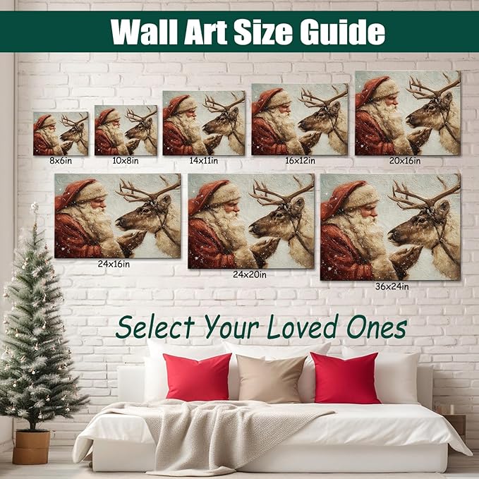 Santa Claus & Reindeer Christmas Canvas Wall Art - Festive Framed Print for Living Room & Office Decor, Ready-to-Hang Christmas Wall Art, Ideal Christmas Gifts & Holiday Decorations