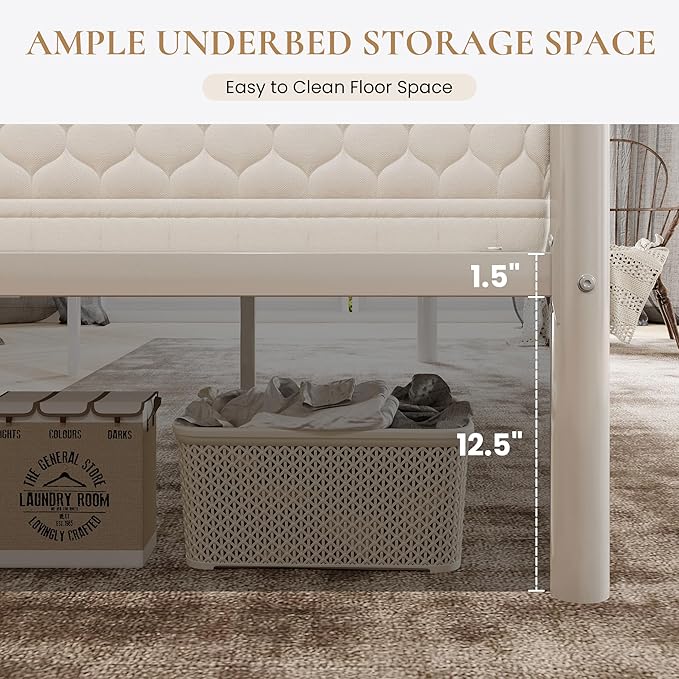 SHA CERLIN 14 Inch Twin Size Metal Bed Frame with Iron-Art Headboard and Footboard,Under Bed Storage Space,Platform Bed with Metal Slats Support,Easy Assembly,Noise Free,No Box Spring Needed,White