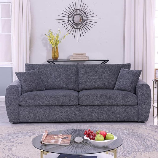 Modern Gray Chenille Fabric Sofa, 86.2" L x 35.4" W x 33.8" H, 3-Seater with Deep Seats and Wide Armrests